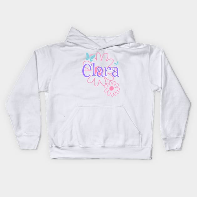 Clara Girls Name Daisy Butterflies Kids Hoodie by xsylx